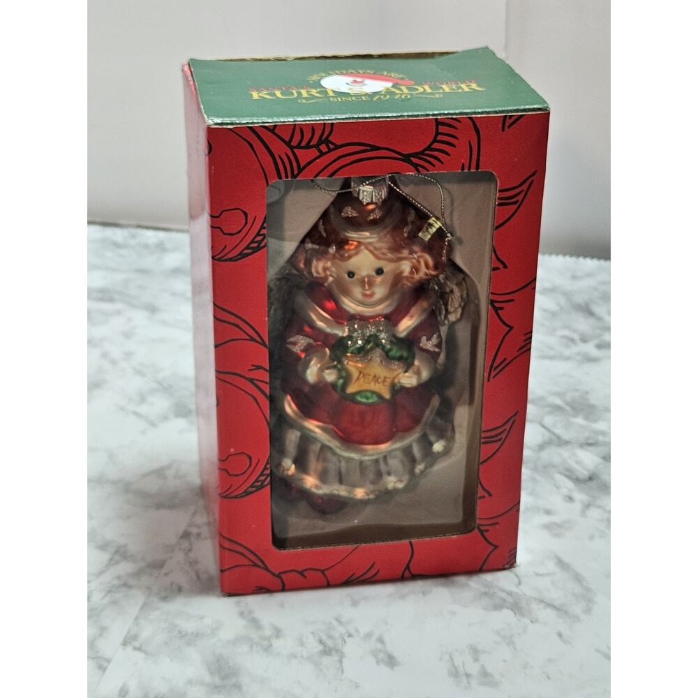 Kurt Adler Child PEACE Angel Glass Christmas Ornament Noble Gems 6" High EUC Box